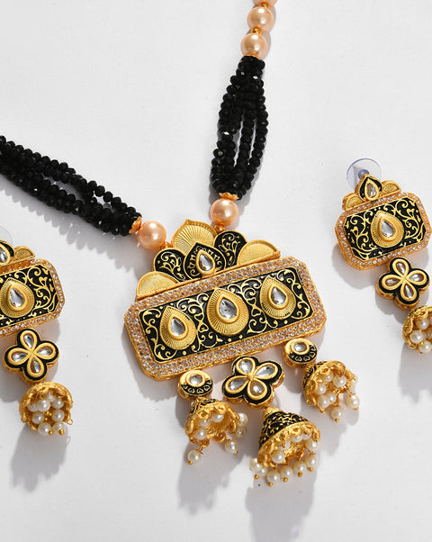 Gold Plated Pearls Beaded Necklace and Earrings Set