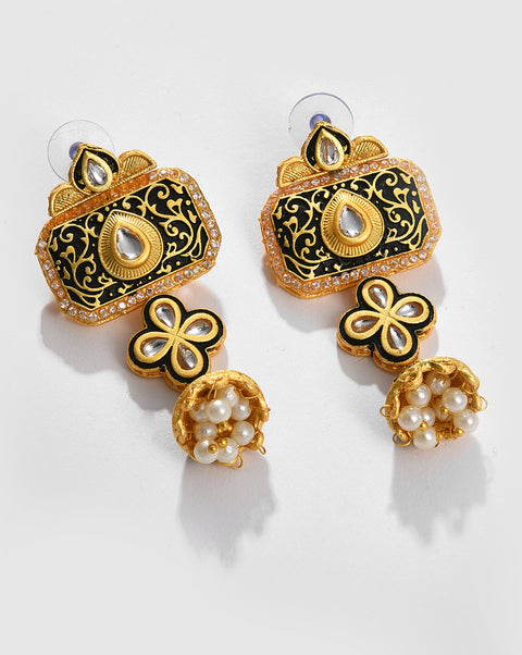 Gold Plated Pearls Beaded Necklace and Earrings Set