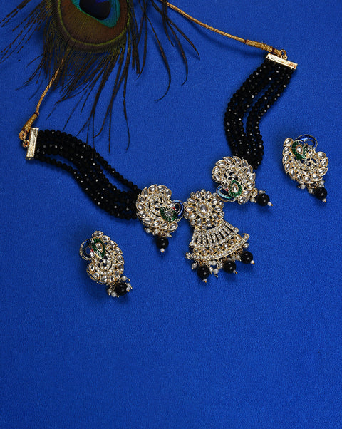 Silver Plated Designer Stone Beaded Necklace and Earrings Set