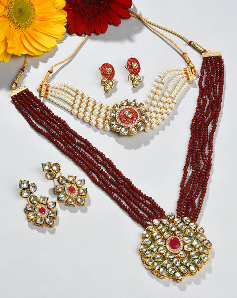 Maroon Kundan Bridal Jewellery Set