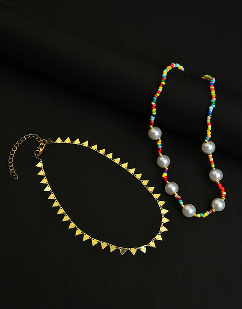 Pack of 2 Gold Plated Pearl Beaded Necklace
