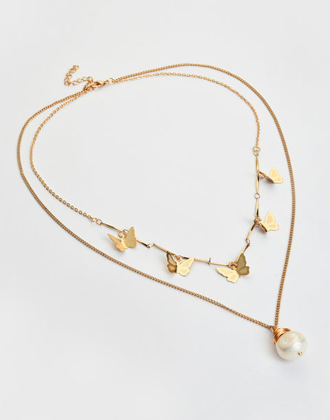 Pack of 2 Gold Plated Butterfly Shaped Necklace