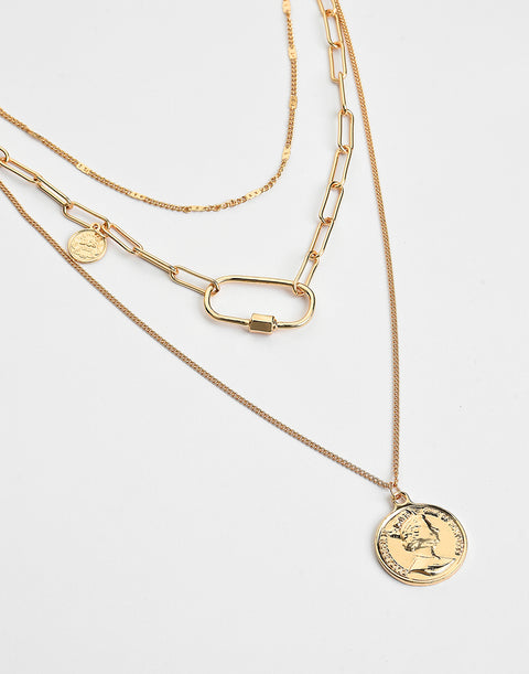 Pack of 3 Gold Plated Coin Pattern Necklace