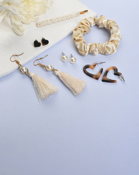 Gold Plated Designer Stone Necklace, Hair Pin and Earring Set