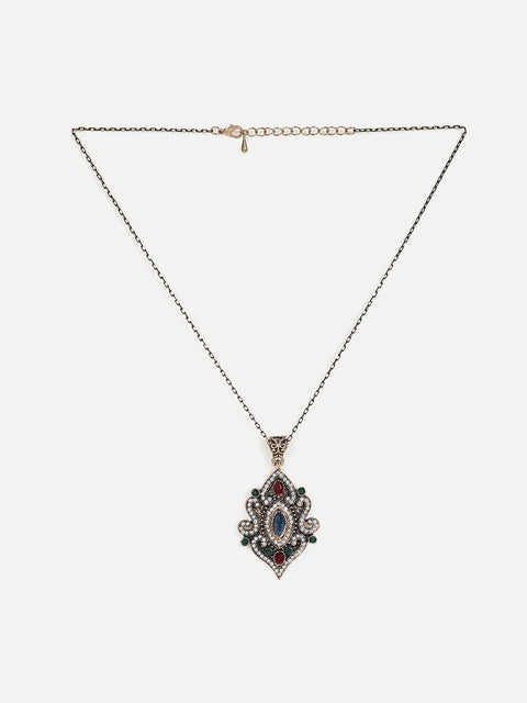 Silver Plated Designer Stone Necklace and Earring Set