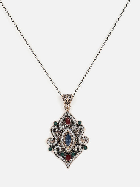 Silver Plated Designer Stone Necklace and Earring Set