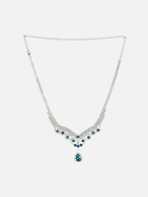 Silver Plated Designer Stone Necklace and Earring Set