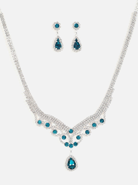 Silver Plated Designer Stone Necklace and Earring Set