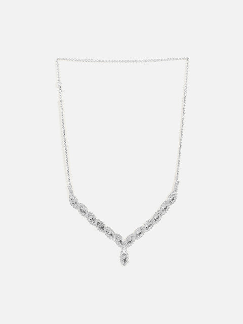 Silver Plated Designer Stone Necklace and Earring Set