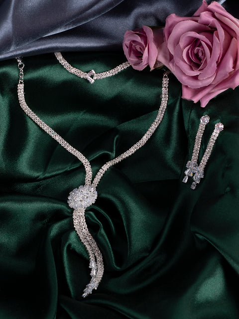 Silver Plated Designer Stone Necklace, Earrings, Bracelet and Ring Set