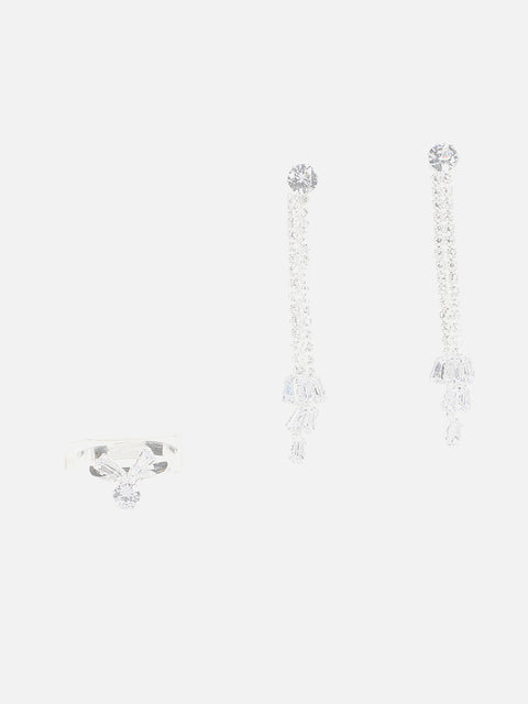 Silver Plated Designer Stone Necklace, Earrings, Bracelet and Ring Set