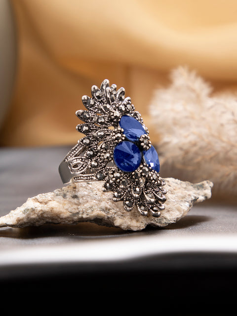 SILVER PLATED DESIGNER STONE RING