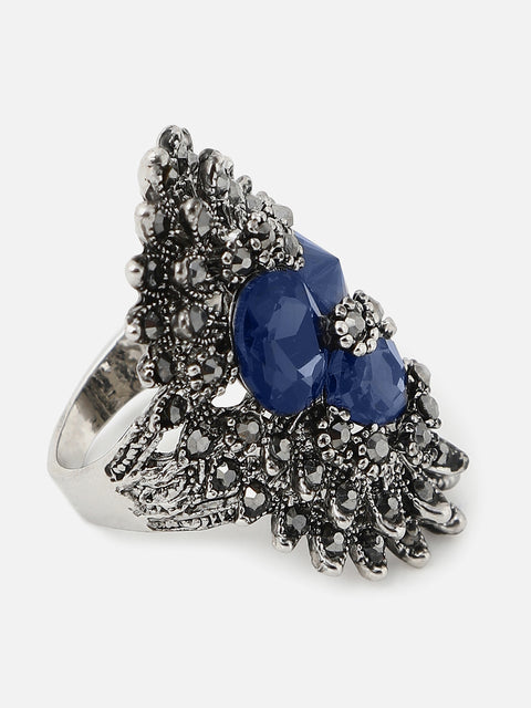 SILVER PLATED DESIGNER STONE RING