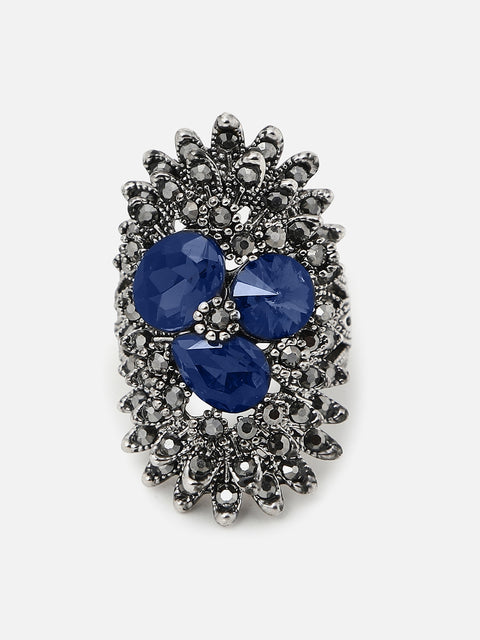 SILVER PLATED DESIGNER STONE RING