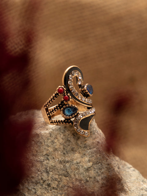 GOLD PLATED DESIGNER STONE RING