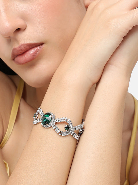 Silver Plated Designer Stone Party Bracelet For Women