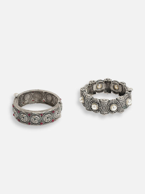 Pack Of Silver Oxidised Bracelets 
