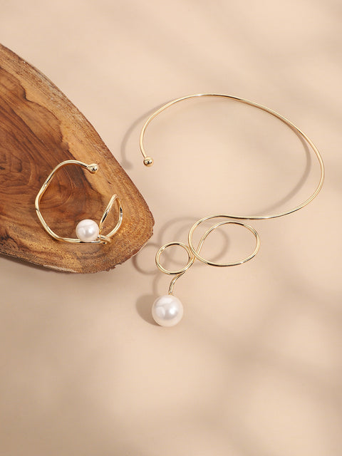 Pack Of Gold-Plated Necklace & Cuff Bracelet