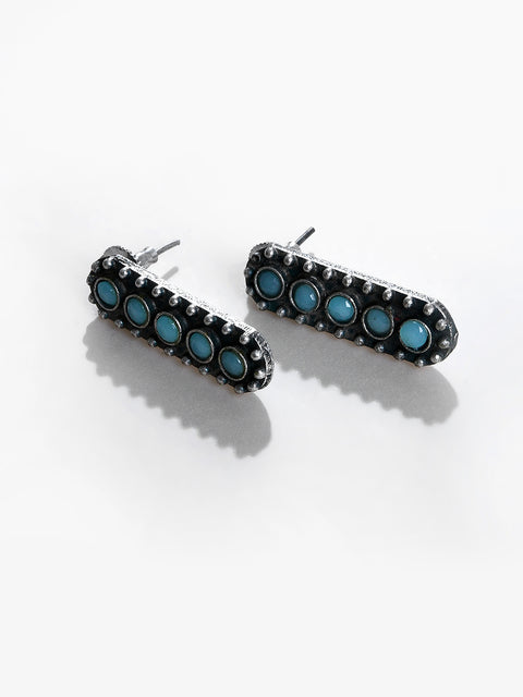 BLUE STONE STUDED SILVER EARRING