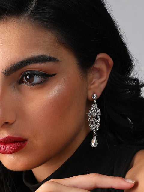 Silver Plated Designer Stone Party Drop Earring