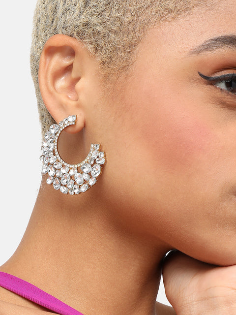 GOLD PLATED PARTY DESIGNER STONE HOOP EARRING FOR WOMEN