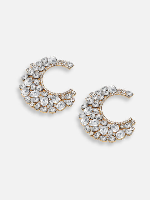 GOLD PLATED PARTY DESIGNER STONE HOOP EARRING FOR WOMEN