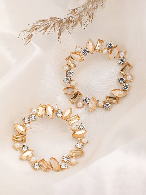 GOLD PLATED PARTY DESIGNER STONE STUD FOR WOMEN