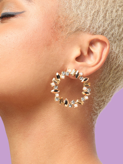 GOLD PLATED PARTY DESIGNER STONE STUD FOR WOMEN
