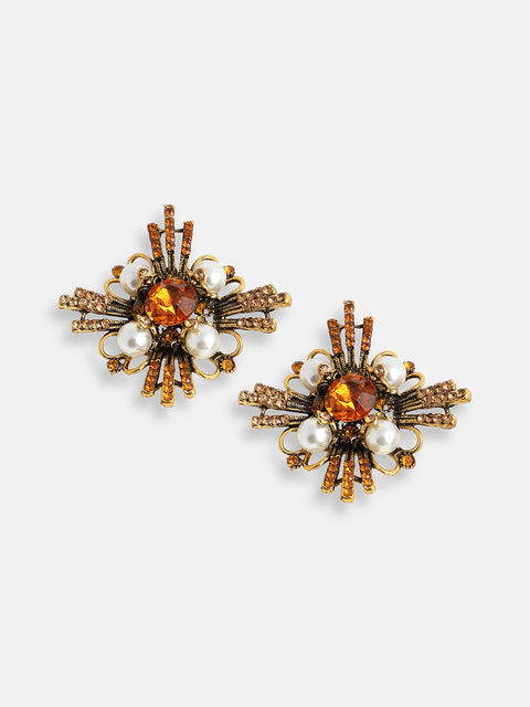GOLD PLATED PARTY DESIGNER STONE STUD FOR WOMEN