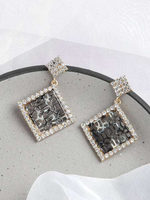GOLD PLATED PARTY DESIGNER STONE DROP EARRING FOR WOMEN