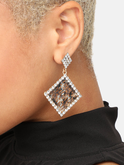 GOLD PLATED PARTY DESIGNER STONE DROP EARRING FOR WOMEN
