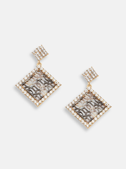 GOLD PLATED PARTY DESIGNER STONE DROP EARRING FOR WOMEN