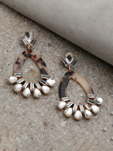 GOLD PLATED PARTY DESIGNER STONE DROP EARRING FOR WOMEN