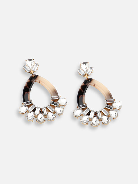 GOLD PLATED PARTY DESIGNER STONE DROP EARRING FOR WOMEN