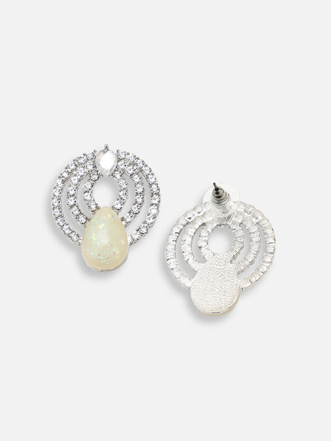 SILVER PLATED PARTY DESIGNER STONE DROP EARRING FOR WOMEN