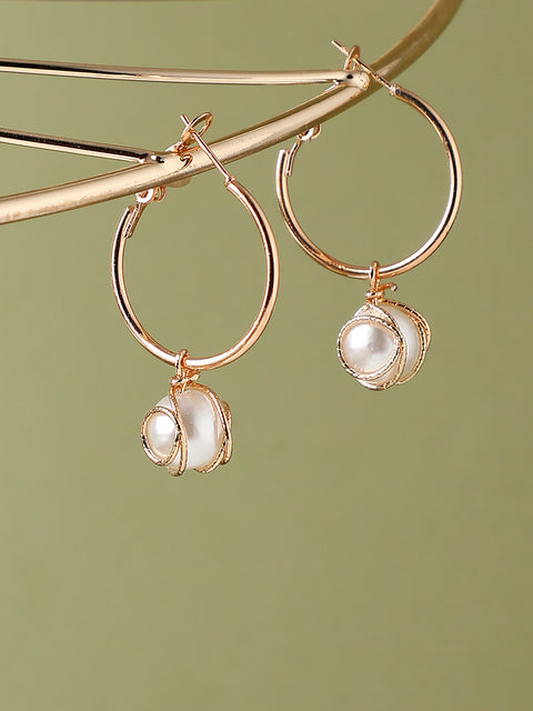 Gold Plated Pearls Casual Drop Earring For Women