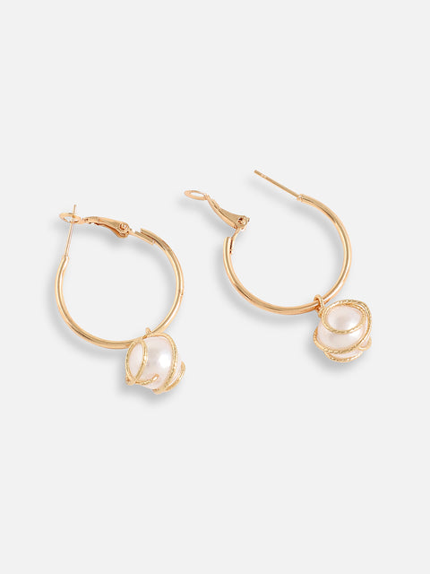 Gold Plated Pearls Casual Drop Earring For Women