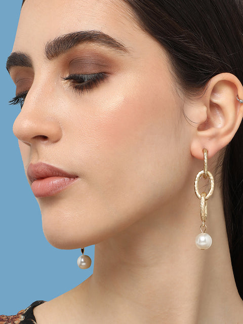 Gold Plated Pearls Casual Drop Earring For Women