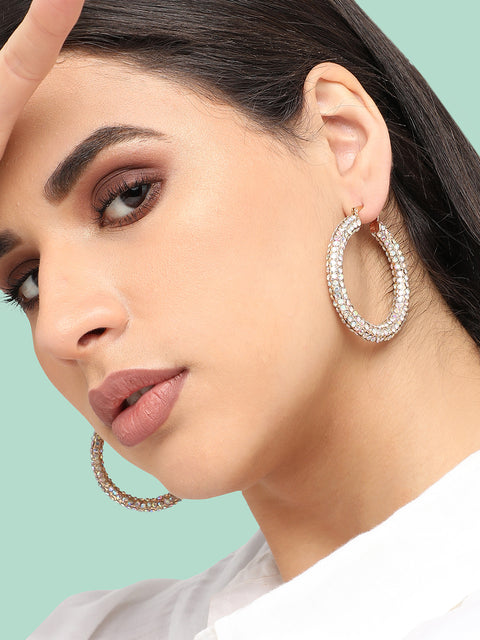 Gold Plated Designer Stone Casual Hoop Earring For Women