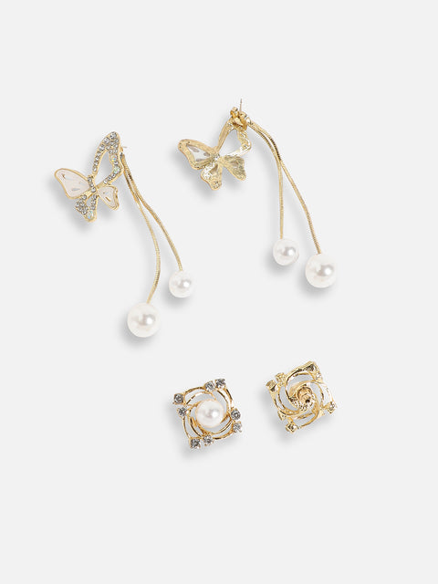 Pack Of Gold-Plated Stud & Drop Earrings 