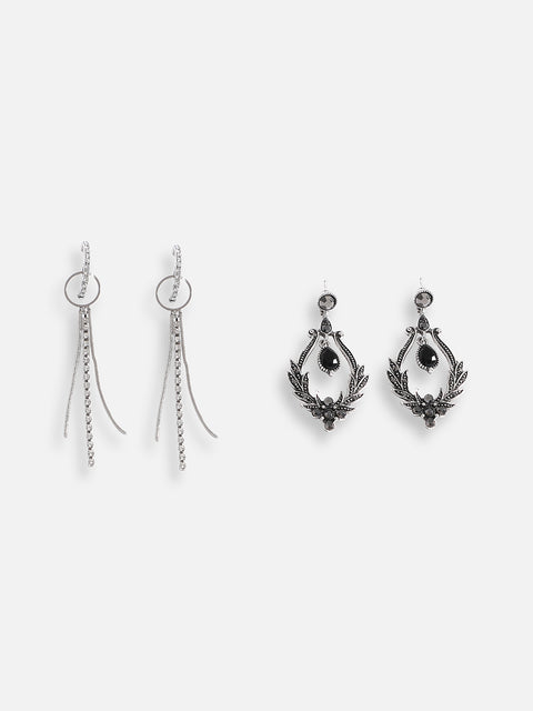 Pack Of Silver-Plated Drop Earrings 