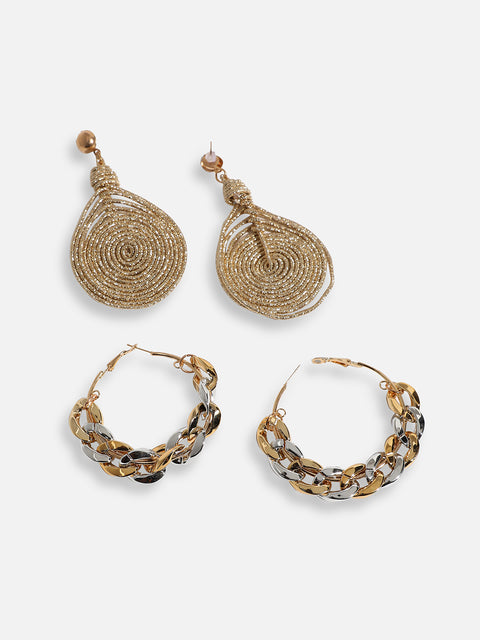 Pack Of Gold-Plated Hoop & Drop Earrings 