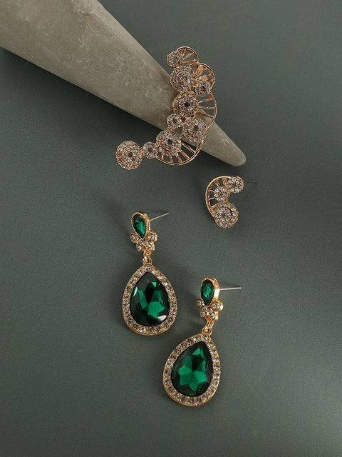 Pack Of Gold-Plated Drop Earrings & Ear Cuff