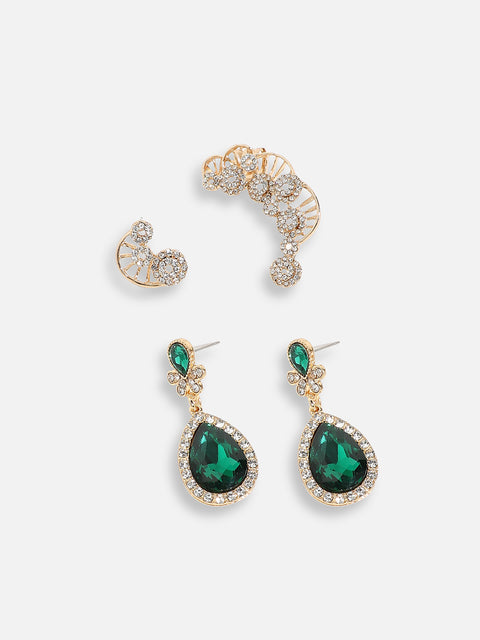 Pack Of Gold-Plated Drop Earrings & Ear Cuff