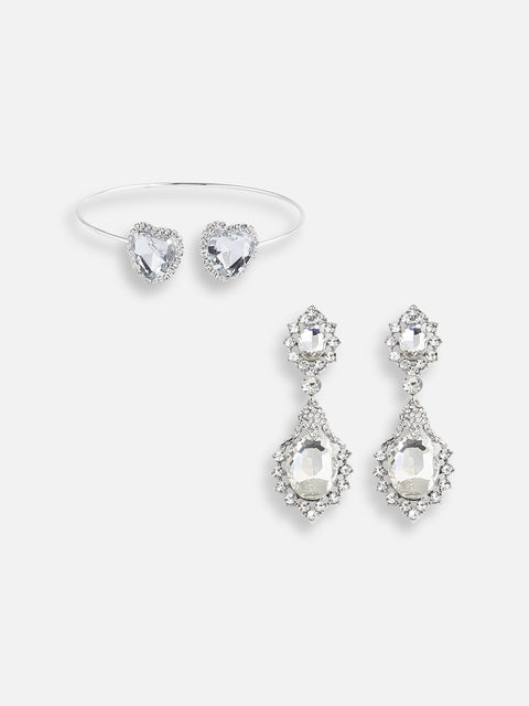 Pack Of Silver-Plated Drop Earrings & Armlet 