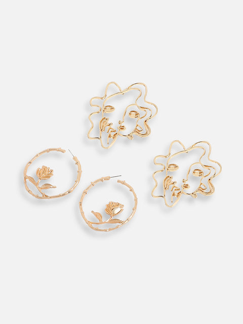 Pack Of Gold-Plated Drop & Hoop Earrings