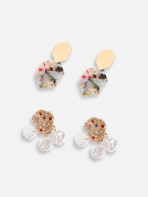 Pack Of Gold-Plated Drop Earrings 