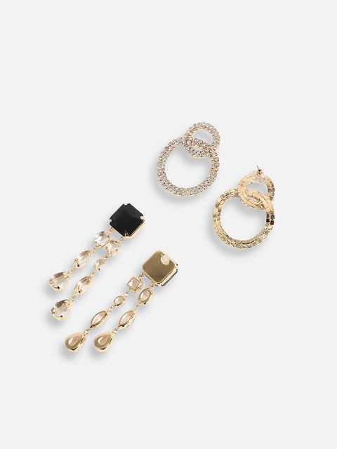 Pack Of Gold-Plated Drop Earrings