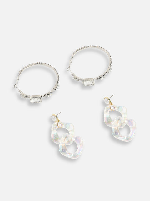 Pack Of Gold-Plated & Silver-Plated Drop & Hoop Earrings 