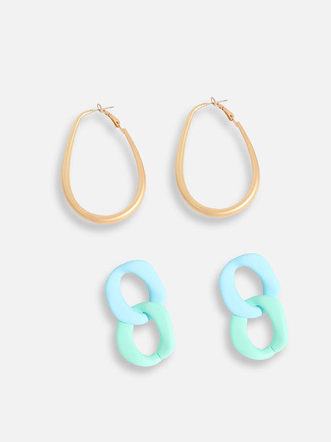 Pack Of Gold-Plated Drop & Hoop Earrings 